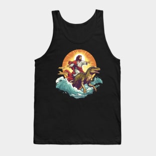 Jesus Riding out of the Surf on a Raptor Tank Top